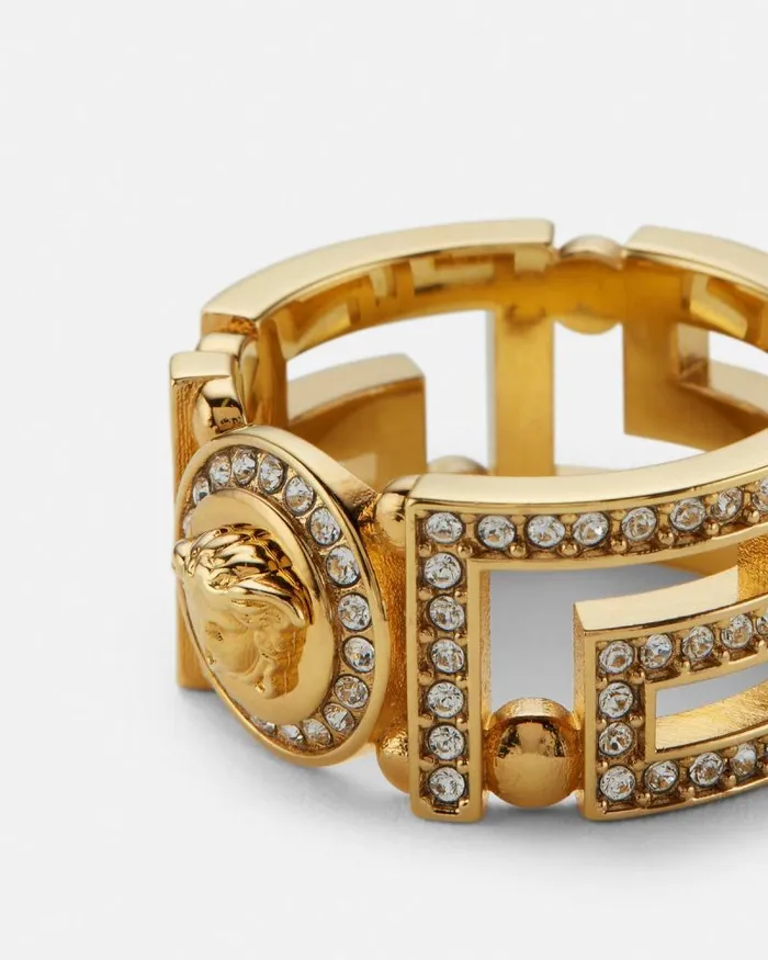 Crystal Medusa Greca Ring Gold WomenMen Versace Rings