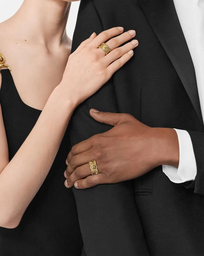 Crystal Medusa Greca Ring Gold WomenMen Versace Rings