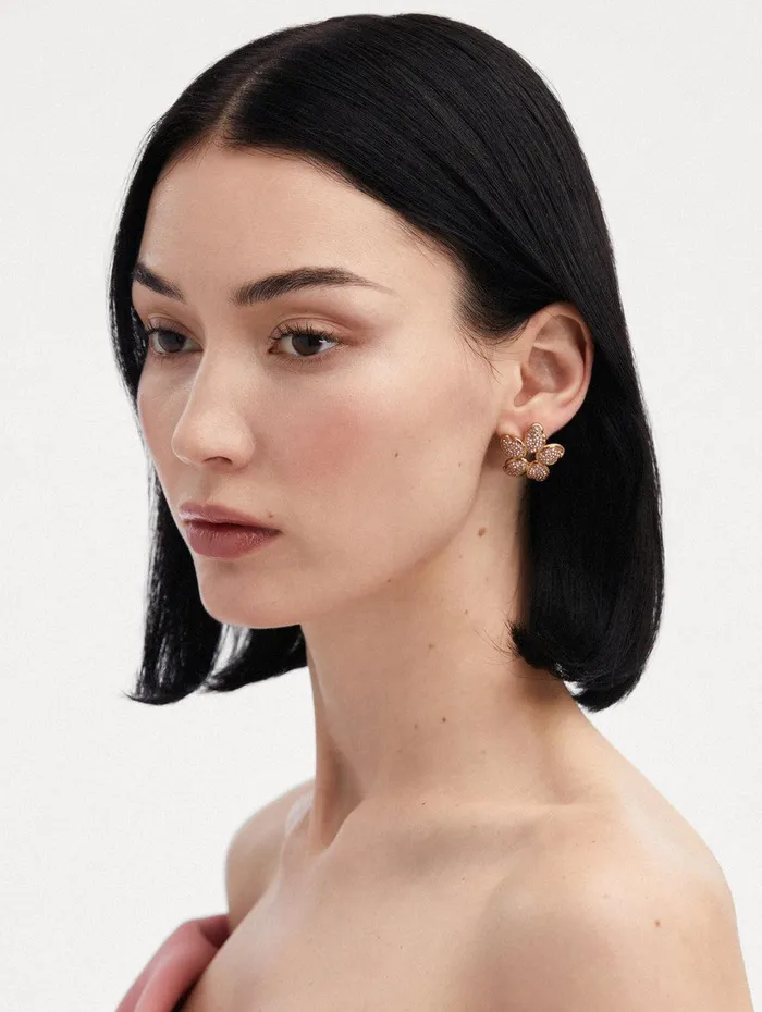 Crystal O Flower Earrings Rose Women Oscar De La Renta Earrings Crystal O Flower Earrings Rose Women Oscar De La Renta Earrings