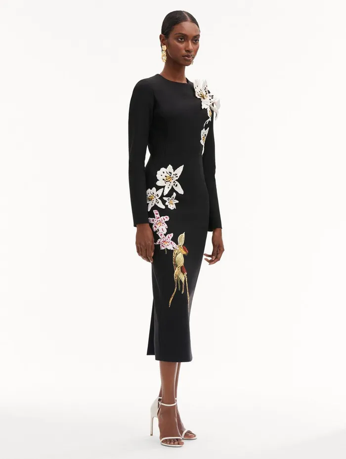 Crystal Orchid Threadwork Dress Black Women Oscar De La Renta Dresses