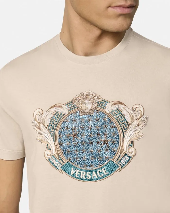 Crystal Starfish Blason TShirt Beige Men Versace TShirts and Polos