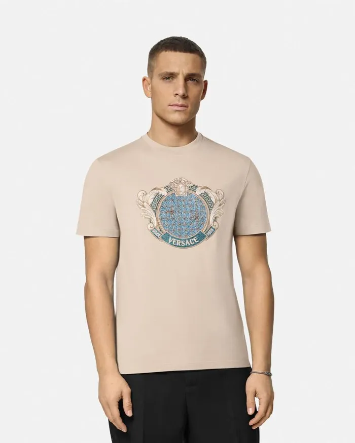 Crystal Starfish Blason TShirt Beige Men Versace TShirts and Polos
