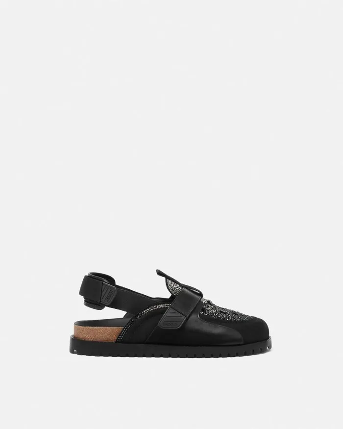 Crystal Suede Mules Black Men Versace Sandals and Slides