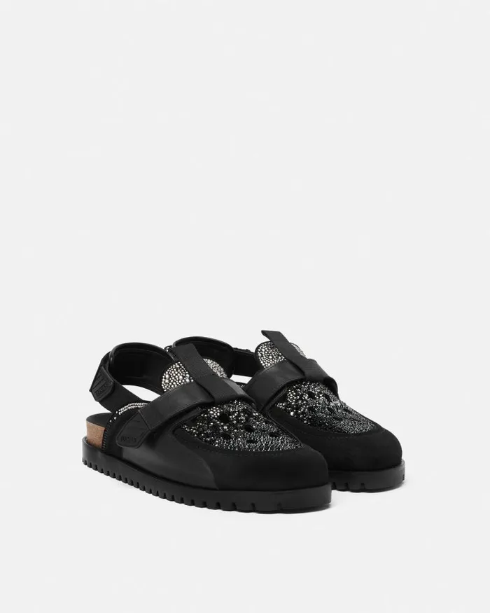 Crystal Suede Mules Black Men Versace Sandals and Slides