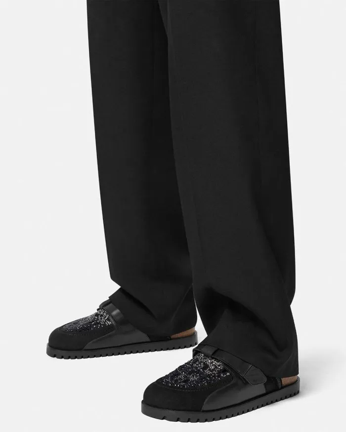 Crystal Suede Mules Black Men Versace Sandals and Slides