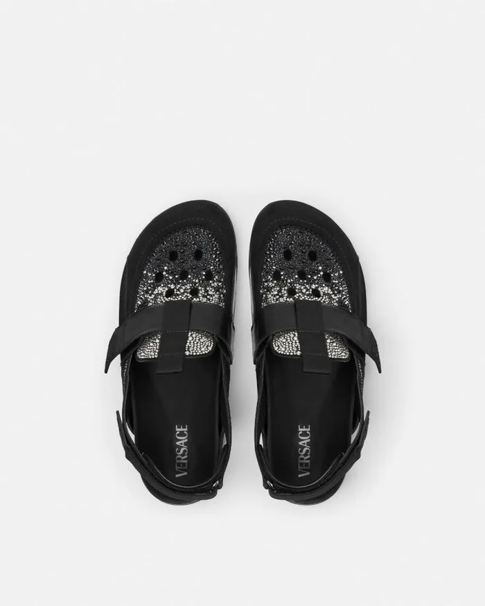 Crystal Suede Mules Black Men Versace Sandals and Slides