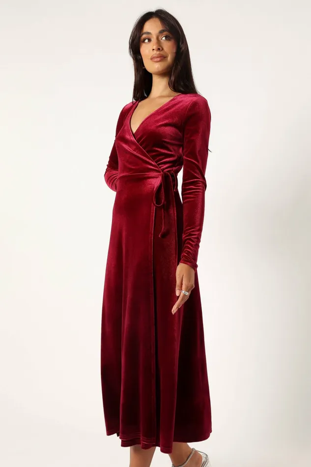 Darby Long Sleeve Midi Dress Burgundy Long Sleeve Dresses Petal and Pup Women