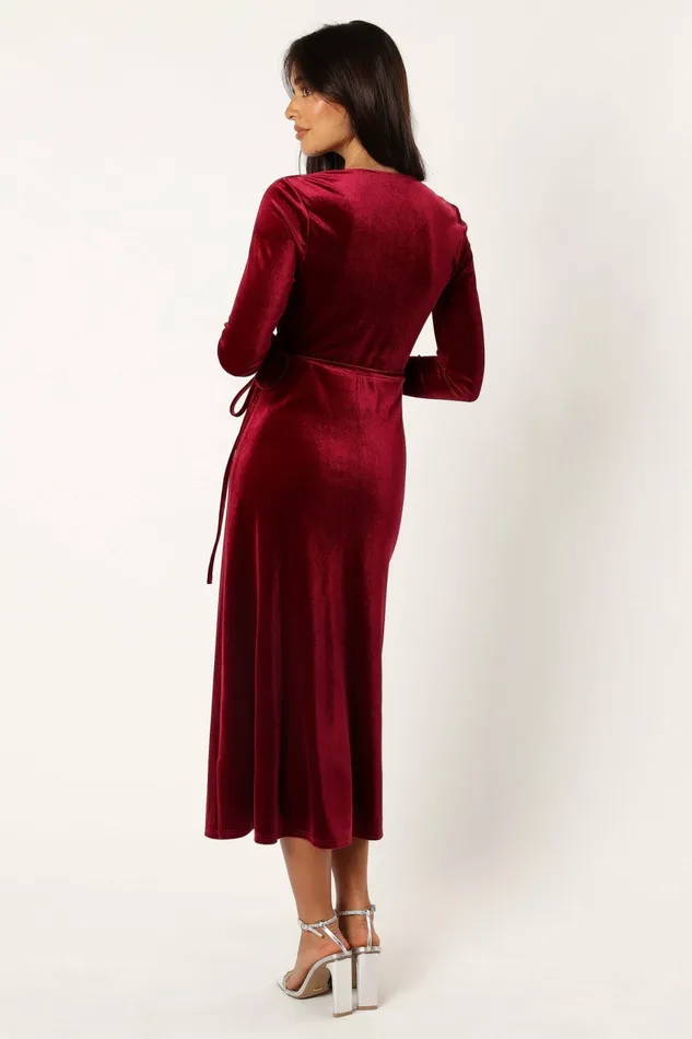 Darby Long Sleeve Midi Dress Burgundy Long Sleeve Dresses Petal and Pup Women
