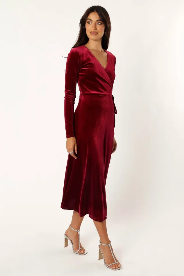 Darby Long Sleeve Midi Dress Burgundy Long Sleeve Dresses Petal and Pup Women