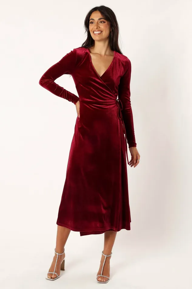Darby Long Sleeve Midi Dress Burgundy Long Sleeve Dresses Petal and Pup Women