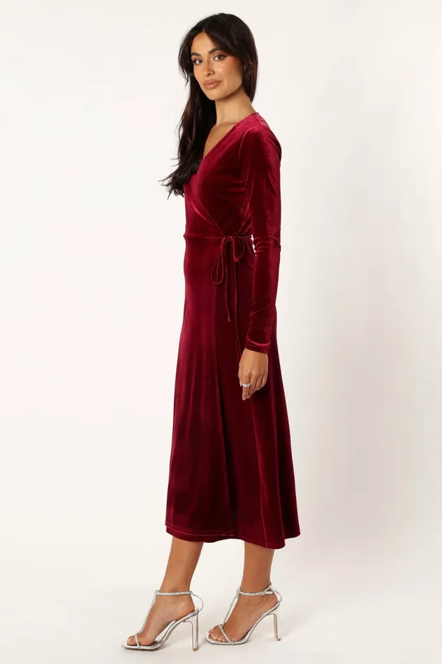 Darby Long Sleeve Midi Dress Burgundy Long Sleeve Dresses Petal and Pup Women