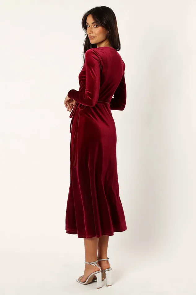 Darby Long Sleeve Midi Dress Burgundy Long Sleeve Dresses Petal and Pup Women
