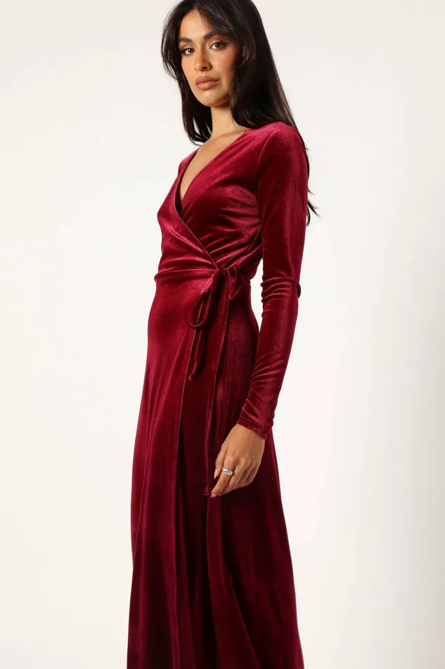 Darby Long Sleeve Midi Dress Burgundy Long Sleeve Dresses Petal and Pup Women