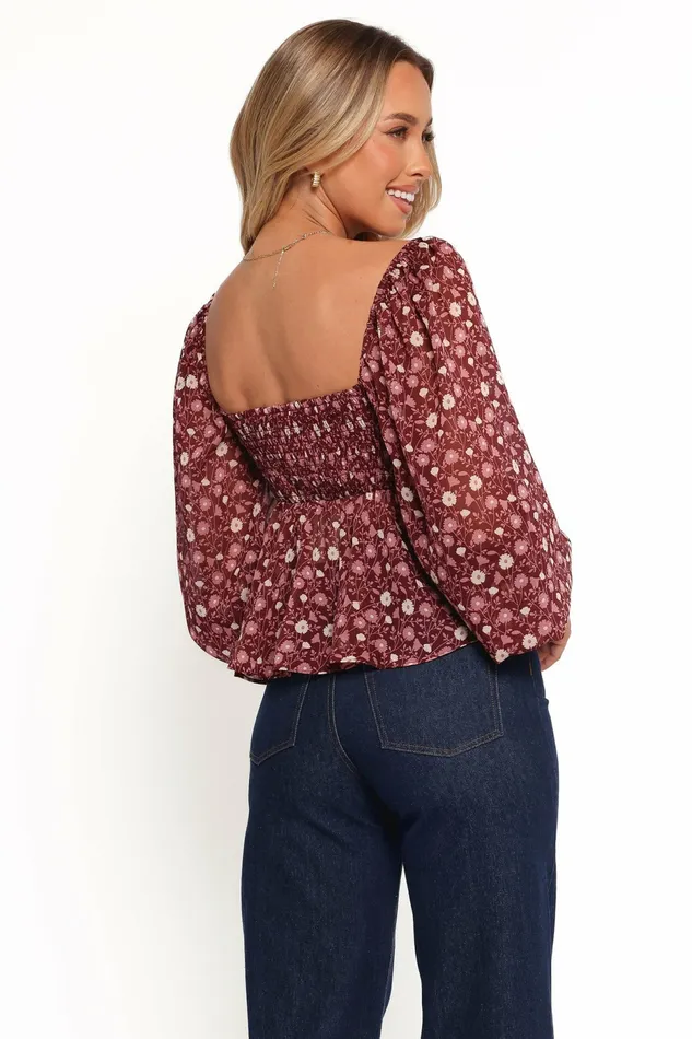 Darrie Long Sleeve Top Burgundy Multi Women Tops Petal and Pup