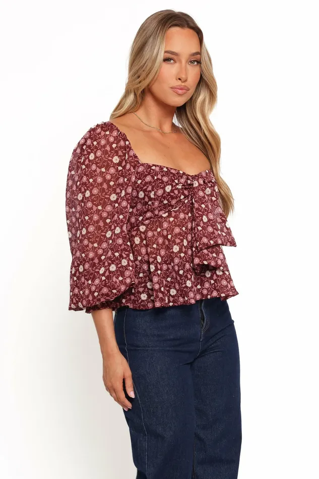 Darrie Long Sleeve Top Burgundy Multi Women Tops Petal and Pup