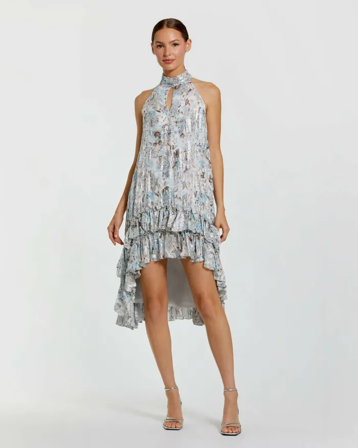Daytime Dresses High Neck Keyhole ALine Floral Ruffle Mini Dress Ivory Multi 8211 Mac Duggal Women Daytime Dresses High Neck Keyhole ALine Floral Ruffle Mini Dress Ivory Multi 8211 Mac Duggal Women