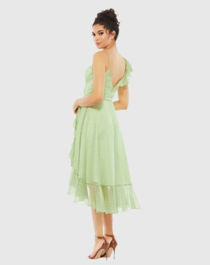 Daytime Dresses Mac Duggal Women Ruffled Faux Wrap Midi Dress Blush Gold