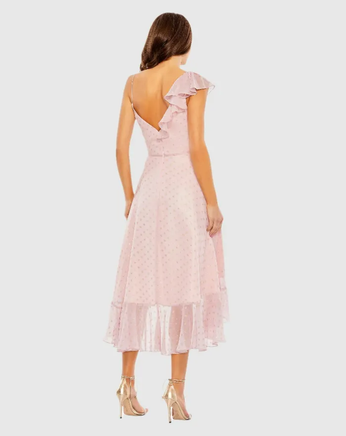 Daytime Dresses Mac Duggal Women Ruffled Faux Wrap Midi Dress Blush Gold