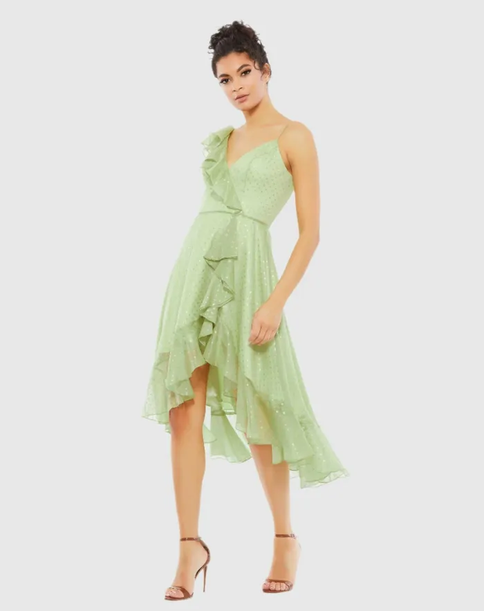 Daytime Dresses Mac Duggal Women Ruffled Faux Wrap Midi Dress Blush Gold