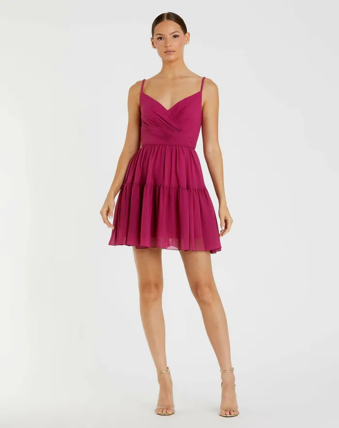Daytime Dresses Spaghetti Strap Faux Wrap Dress Fuchsia 8211 Mac Duggal Women