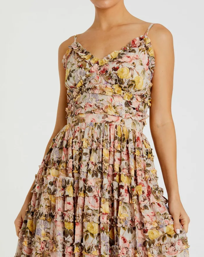 Daytime Dresses Women Mac Duggal Floral Print Ruffle Tiered Midi Dress Ivory Multi Daytime Dresses Women Mac Duggal Floral Print Ruffle Tiered Midi Dress Ivory Multi