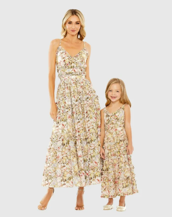 Daytime Dresses Women Mac Duggal Floral Print Ruffle Tiered Midi Dress Ivory Multi Daytime Dresses Women Mac Duggal Floral Print Ruffle Tiered Midi Dress Ivory Multi
