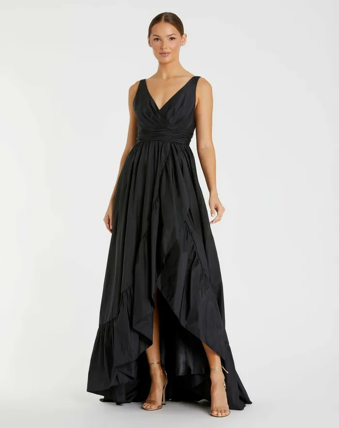 Daytime Dresses Women Taffeta High Low Ruffle Gown Black Mac Duggal