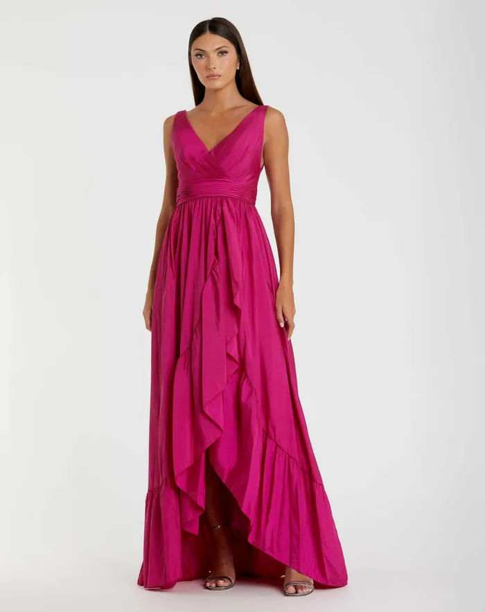 Daytime Dresses Women Taffeta High Low Ruffle Gown Black Mac Duggal