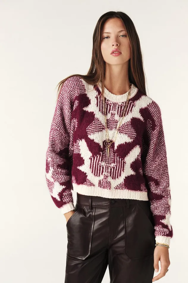 Decorated Sweater Rora Red Women Baandsh Sweaters and Cardigans