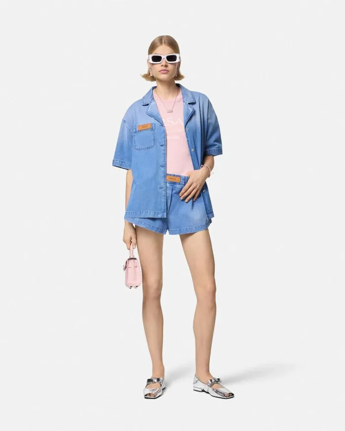 Denim Boxer Shorts Blue Women Versace Pants and Shorts