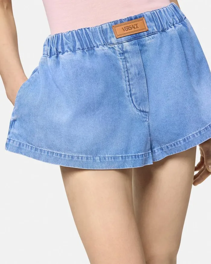Denim Boxer Shorts Blue Women Versace Pants and Shorts