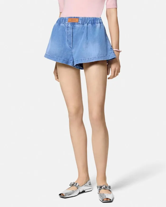 Denim Boxer Shorts Blue Women Versace Pants and Shorts