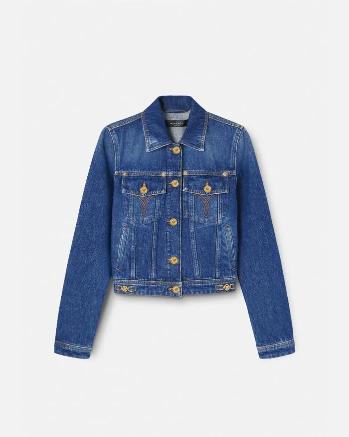 Denim Jacket Blue Women Versace Outerwear and Coats