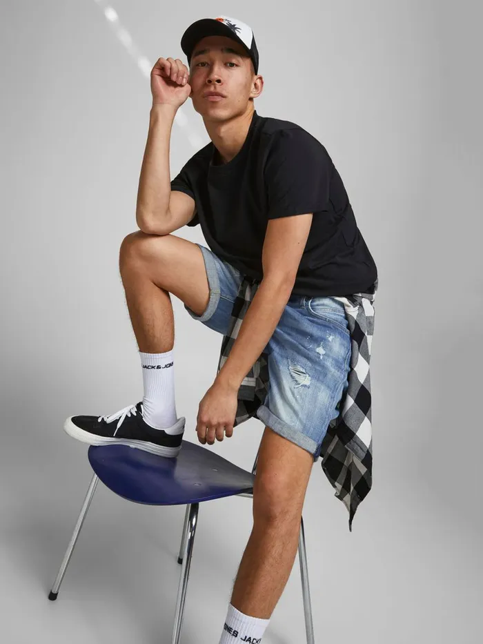 Denim Shorts JACK and JONES Mens RICK FOX GE 740 DENIM SHORTS Blue Blue Denim Gift 4 You