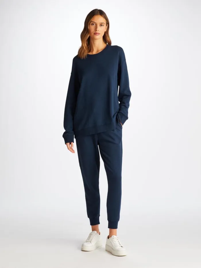 Derek Rose Casual Pants Women Sweatpants Quinn Cotton Modal Stretch Navy