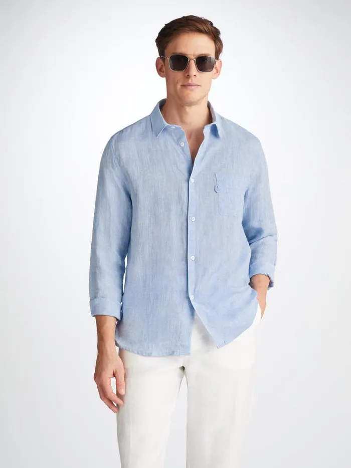 Derek Rose Casual Shirts Men Shirt Monaco Linen Blue