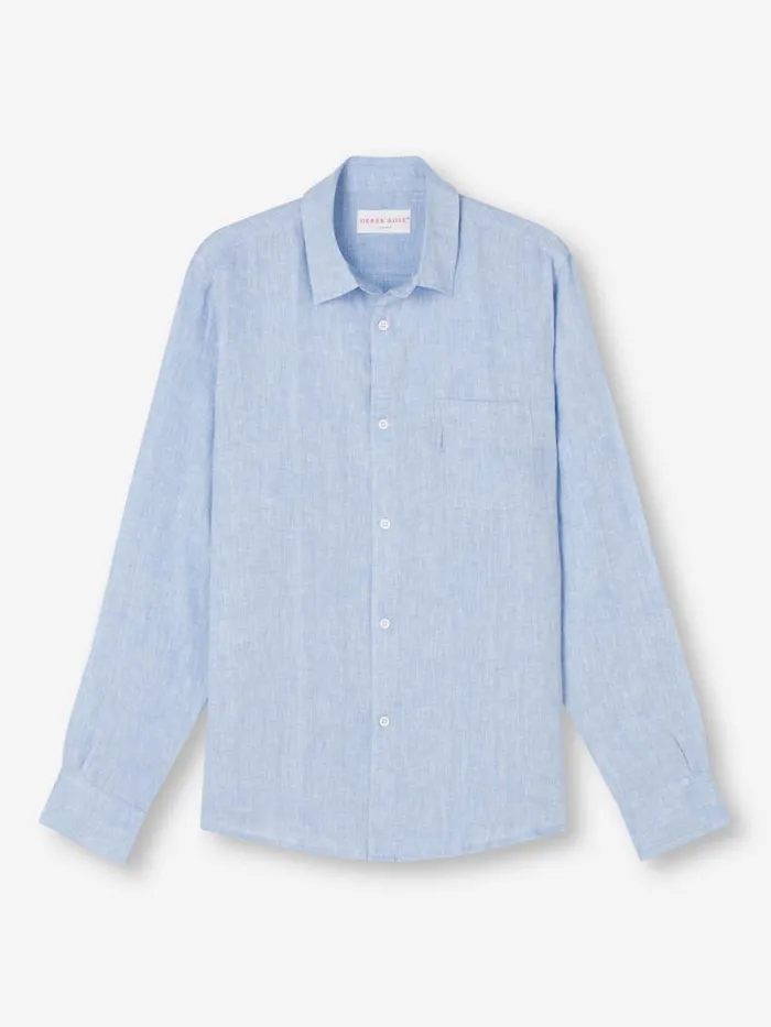 Derek Rose Casual Shirts Men Shirt Monaco Linen Blue