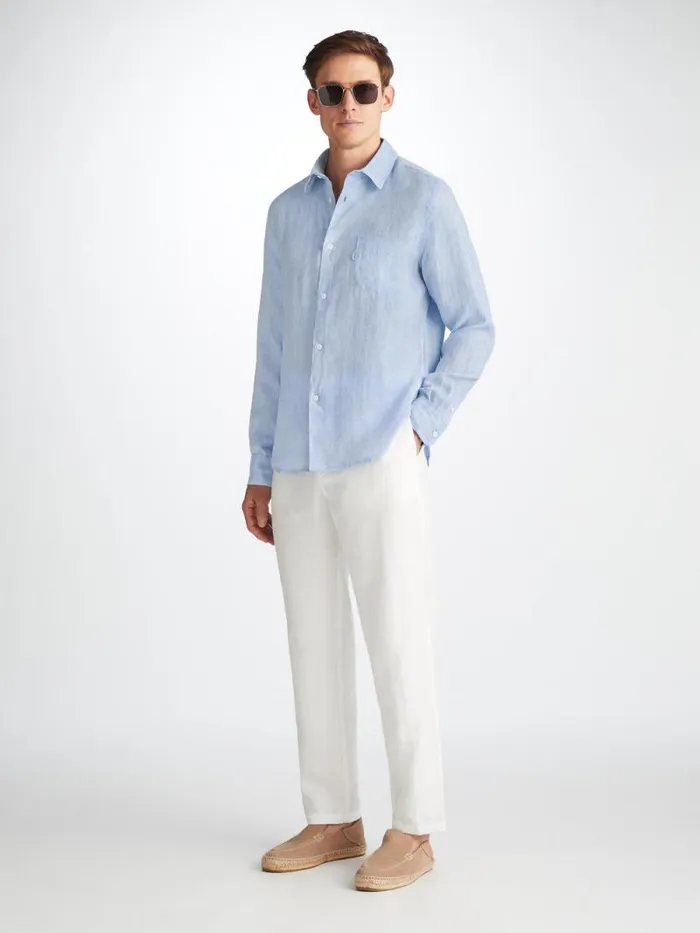 Derek Rose Casual Shirts Men Shirt Monaco Linen Blue