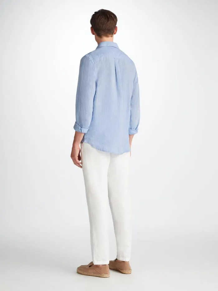 Derek Rose Casual Shirts Men Shirt Monaco Linen Blue