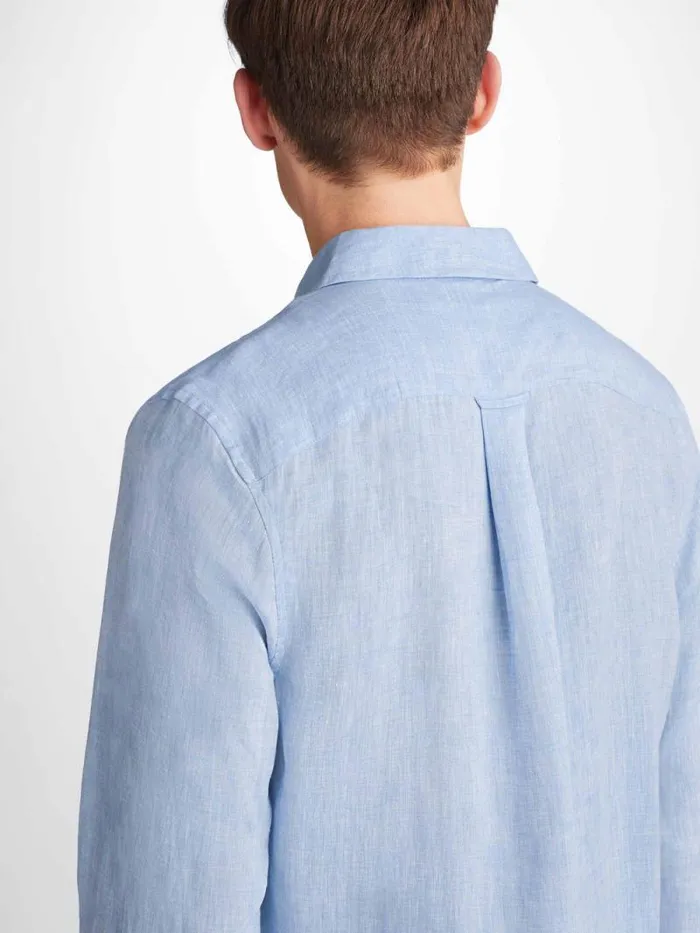 Derek Rose Casual Shirts Men Shirt Monaco Linen Blue