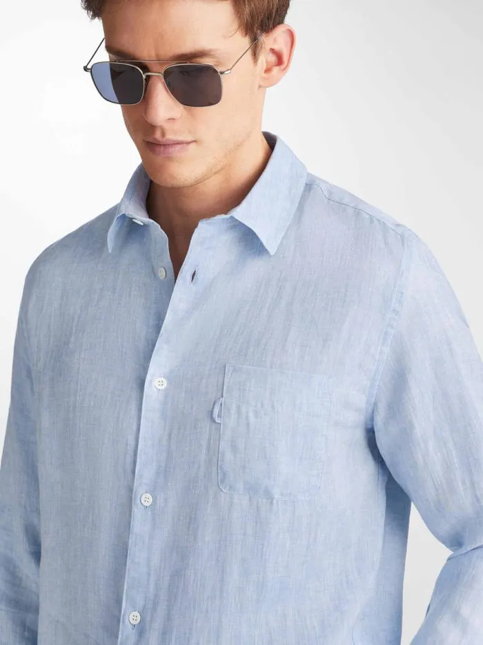 Derek Rose Casual Shirts Men Shirt Monaco Linen Blue