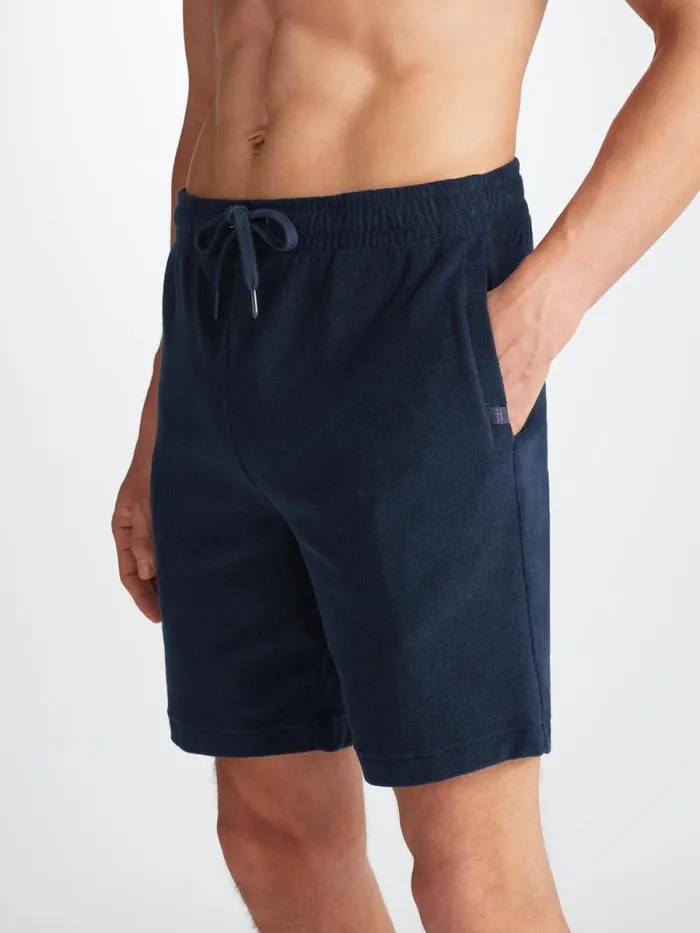 Derek Rose Casual Shorts Men Towelling Shorts Isaac Terry Cotton Navy