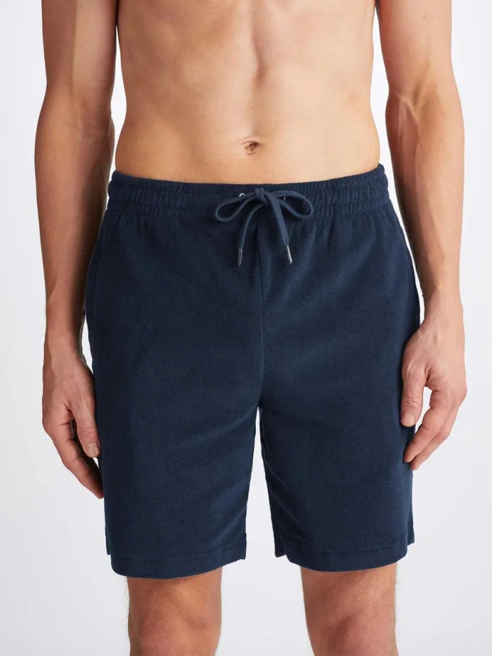 Derek Rose Casual Shorts Men Towelling Shorts Isaac Terry Cotton Navy