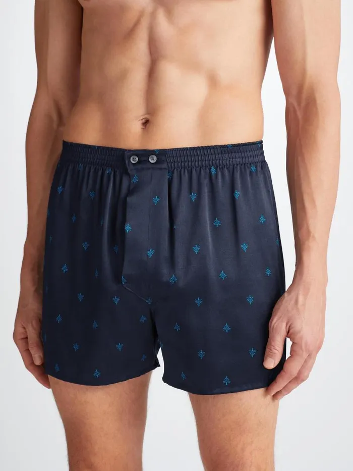Derek Rose Classic Fit Boxer Shorts Men Classic Fit Boxers Brindisi 106 Silk Satin Navy
