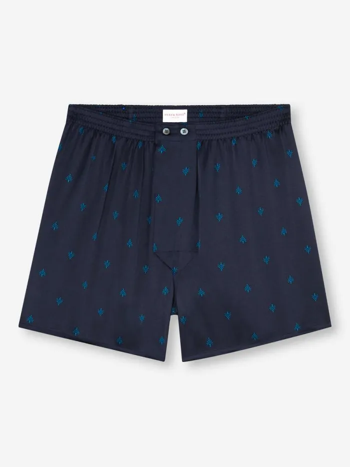 Derek Rose Classic Fit Boxer Shorts Men Classic Fit Boxers Brindisi 106 Silk Satin Navy