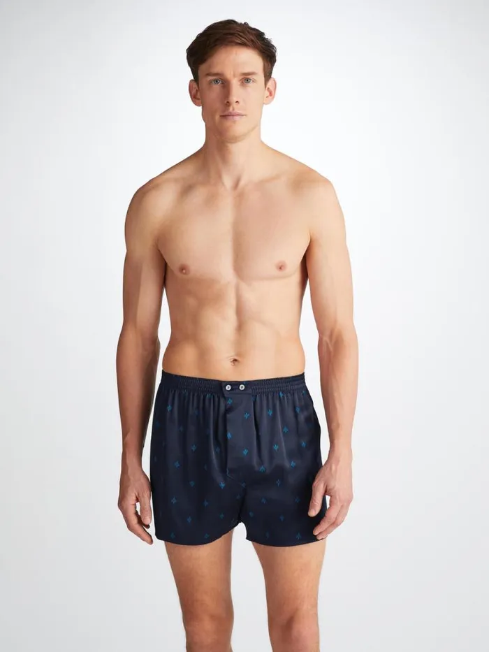 Derek Rose Classic Fit Boxer Shorts Men Classic Fit Boxers Brindisi 106 Silk Satin Navy