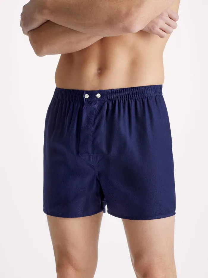 Derek Rose Classic Fit Boxer Shorts Men Classic Fit Boxers Lombard 6 Cotton Jacquard Navy