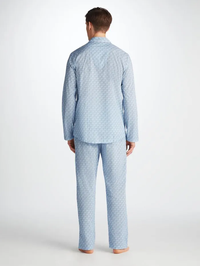 Derek Rose Cotton Pajamas Men Modern Fit Pajamas Ledbury 72 Cotton Batiste Blue