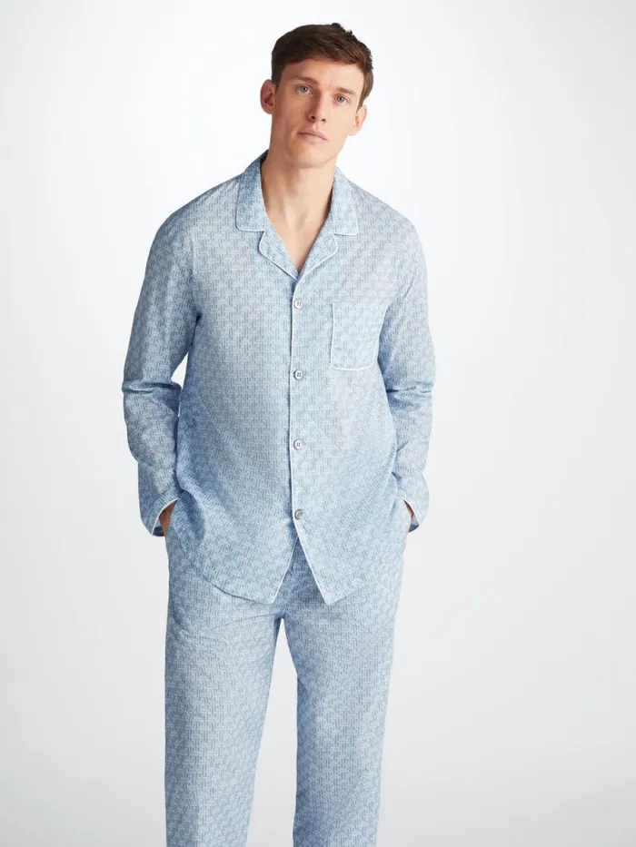 Derek Rose Cotton Pajamas Men Modern Fit Pajamas Ledbury 72 Cotton Batiste Blue