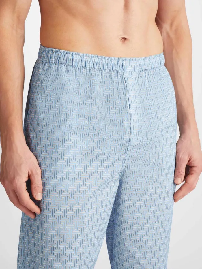 Derek Rose Cotton Pajamas Men Modern Fit Pajamas Ledbury 72 Cotton Batiste Blue